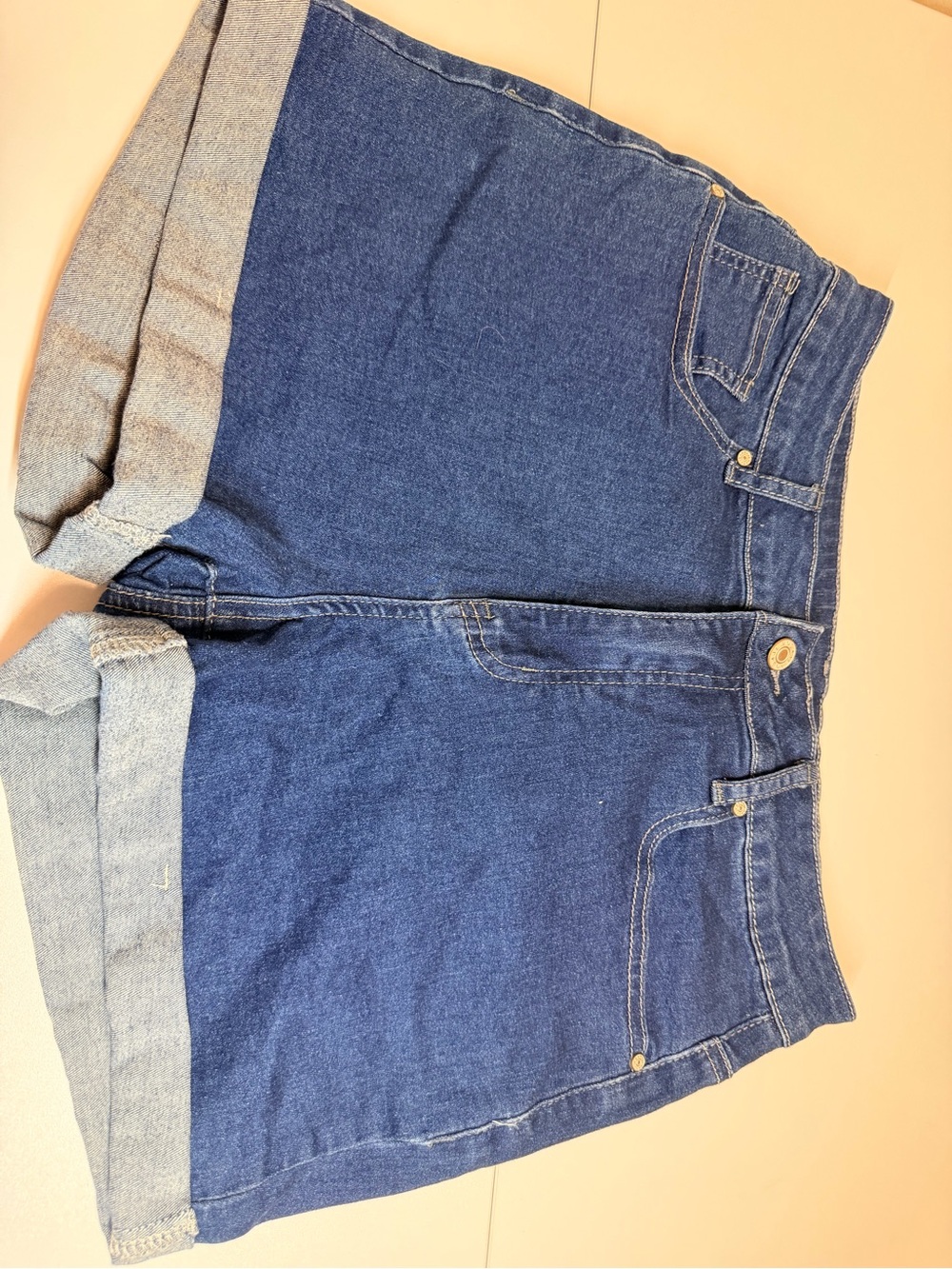 Women's Dark Blue Roll-Cuff Denim Shorts